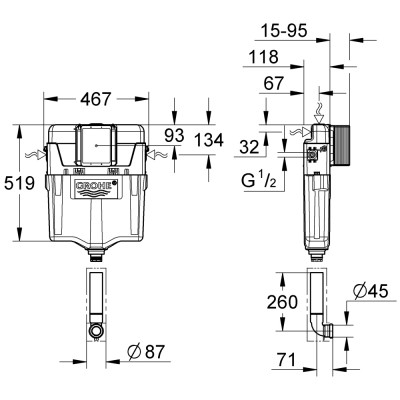 Смывной бачок скрытого монтажа для унитаза Grohe GD2 38661000