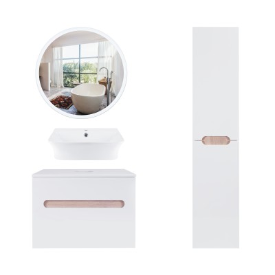 Комплект мебели для ванной Qtap Virgo тумба + раковина + зеркало + пенал QT044VI43000