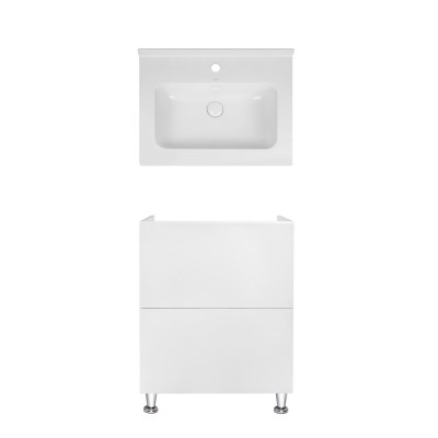 Комплект Qtap тумба напольная Tern 600х725х437 мм White + раковина врезная Albatross 01 QT71TE44085