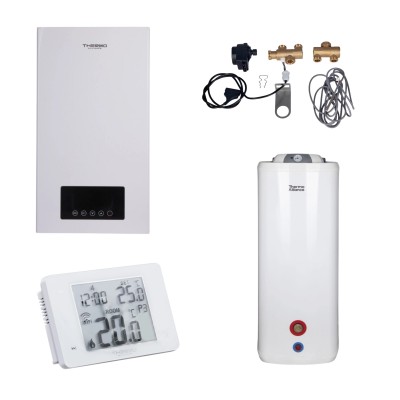 Комплект для котельной: электрический котел Thermo Alliance 12 кВт + комплект бойлера + комбинированный напольный водонагреватель 100 л