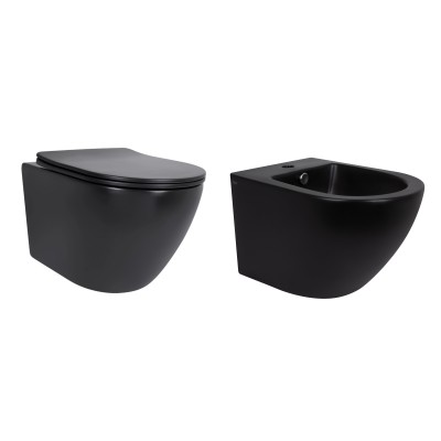 Унитаз подвесной Qtap Robin Matt BlackUltra Quiet QT13332381АSMB + биде подвесное Qtap Robin Matt BlackUltra QT1355046FMB