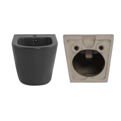 Комплект Qtap Robin Anthracite 3 в 1: унитаз подвесной Ultra Quiet + биде подвесное + раковина накладная QTROBAN49157