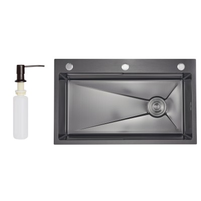 Lidz Handmade H7545B Мойка для кухни интегрированная Decor Black PVD Honeycomb 3,0/1,0 мм LDH7545BDECPVD48373