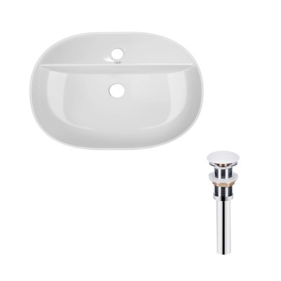 Раковина накладная овальная Qtap Scorpio 610x400x120 мм White + Донный клапан PU02