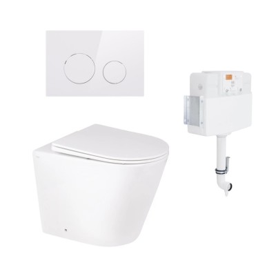 Унитаз напольный Qtap Swan Rimless QT16223178W + Nest комплект инсталляции 2в1 (круглая клавиша White) QT0122490S4Q1 + QT0111M11110W