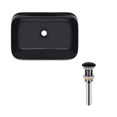 Раковина накладная прямоугольная 550х390х120 мм Matt Black + Донный клапан PU03
