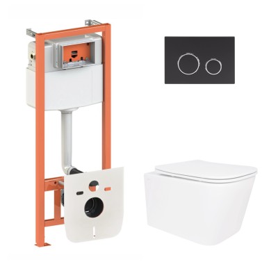 Подвесной унитаз Crow Ultra Quiet 520×360×290 + комплект инсталляции Nest 4 в 1 (круглая клавиша Matt Black) Подвесной унитаз Crow Ultra Quiet 520×360×290 + комплект инсталляции Nest 4 в 1 (круглая клавиша Matt Black)