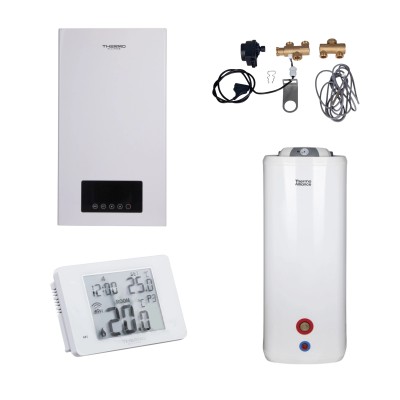 Комплект для котельной: электрический котел Thermo Alliance 12 кВт + комплект бойлера + комбинированный напольный водонагреватель 120 л