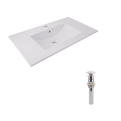 Раковина врезная мебельная Qtap Albatross 820x460x180 мм, White, прямоугольная + Донный клапан Pop-up PU02O