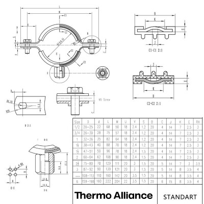 Хомут Thermo Alliance Standart с черной резиной 1 1/2" (D47-51 мм) SD10040B Хомут Thermo Alliance Standart с черной резиной 1 1/2" (D47-51 мм) SD10040B