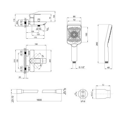 Смеситель для ванны Qtap Lipno QTNH3023101DG + Душевой комплект (QTRUCA145S1GRP+QTHADPVC160G+QT829910842854GRP)