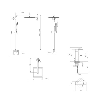 Акционный набор: Lidz Kubis 001F Смеситель для раковины (k35) Nickel + Lidz Kubis 1120 Душевая стойка универсальная на два потребителя Nickel