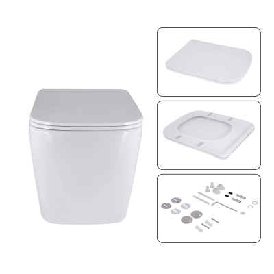 Подвесной унитаз Qtap Tern + комплект инсталляции Nest 4 в 1 (квадратная клавиша Chrome)