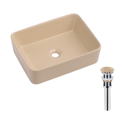 Раковина накладная Qtap Tern 480x370x135 мм, Beige, прямоугольная, с донным клапаном QT17116069SB