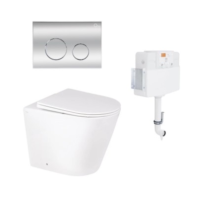 Унитаз напольный Qtap Swan Rimless QT16223178W + Nest комплект инсталляции 2в1 (круглая клавиша Chrome) QT0122490S4Q1 + QT0111M11112CRM