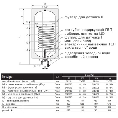Водонагреватель электрический комбинированный Thermo Alliance Neptun вертикальный 120 л. т.о. 0,95 кв.м правый, мокрый ТЭН 2,0 кВт (CWH 12048 11S R) Водонагреватель электрический комбинированный Thermo Alliance Neptun вертикальный 120 л. т.о. 0,95 кв.м правый, мокрый ТЭН 2,0 кВт (CWH 12048 11S R)