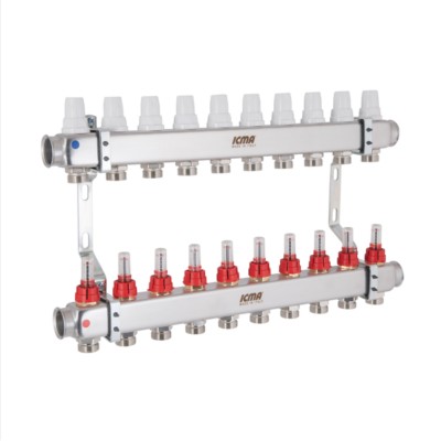 Коллектор Icma № К073 с расходомерами (нерж.) 1" х 3/4" на 10 выходов Коллектор Icma № К073 с расходомерами (нерж.) 1" х 3/4" на 10 выходов