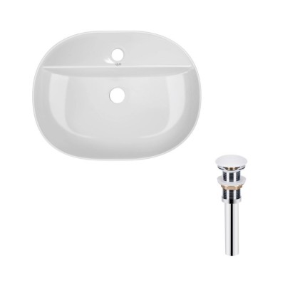 Раковина накладная овальная Qtap Scorpio 505x385x120 мм White + Донный клапан PU02