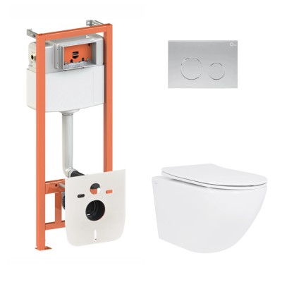 Подвесной унитаз Jay Ultra Quiet 520x360x320 + комплект инсталляции Nest 4 в 1 (круглая клавиша Satin) Подвесной унитаз Jay Ultra Quiet 520x360x320 + комплект инсталляции Nest 4 в 1 (круглая клавиша Satin)