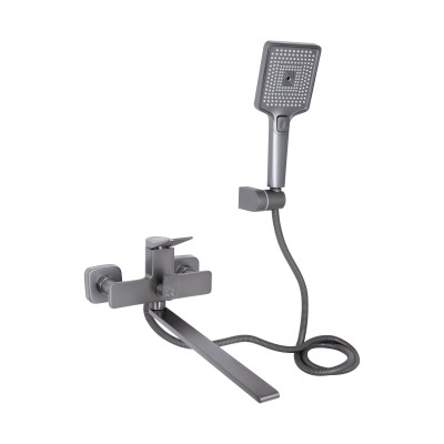 Смеситель для ванны Qtap Presto с длинным поворотным изливом (c душевым гарнитуром) QTPRE2601GRP45583 Graphite