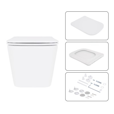 Подвесной унитаз Crow Ultra Quiet 520×360×290 + комплект инсталляции Nest 4 в 1 (круглая клавиша Chrome)