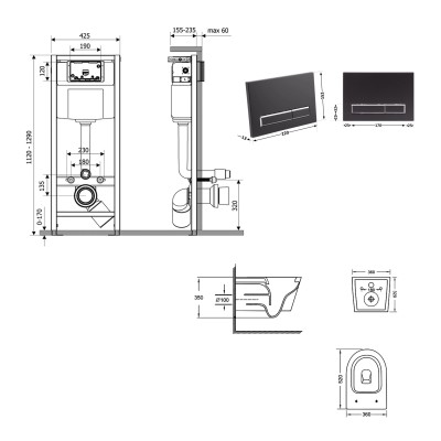 Подвесной унитаз Jay Ultra Quiet 520x360x320 + комплект инсталляции Nest 4 в 1 (линейная клавиша Matt Black)