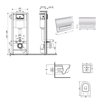 Подвесной унитаз Jay Ultra Quiet 520x360x320 + комплект инсталляции Nest 4 в 1 (линейная клавиша Chrome)