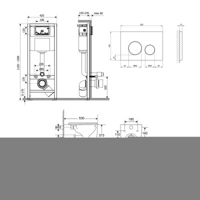 Подвесной унитаз Qtap Gemini + комплект инсталляции Qtap Nest 4 в 1 (круглая клавиша Black mate)