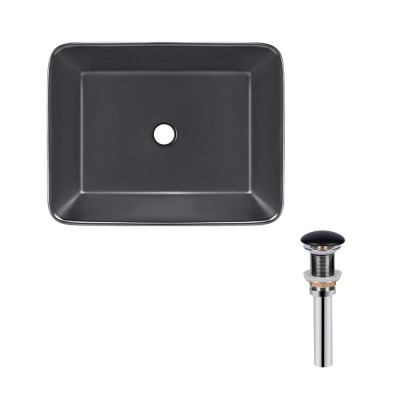 Раковина накладная прямоугольная Qtap Tern 475х370х140 мм Matt Black + Донный клапан PU03