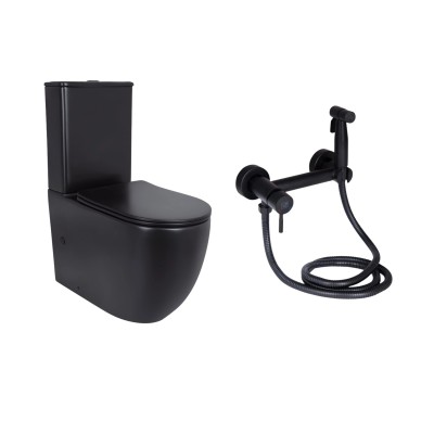 Комплект 2 в 1: унитаз напольный Qtap Robin Matt Black QT13226083AMB + набор гигиенического душа Lidz Aria Black LDARI110BLA43394