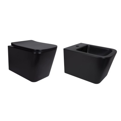 Унитаз подвесной Qtap Tern Matt Black Ultra Quiet QT17332303ASMB + биде подвесное Qtap Tern Matt Black Ultra QT1755052FMB