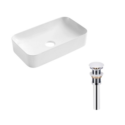 Раковина накладная прямоугольная Qtap Tern 605x350x140 мм WHITE + Донный клапан PU02