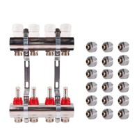 Коллектор с расходомерами 1"х9  SD235W9 + SD Евроконус 3/4'' 16 х 2мм  SD346