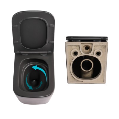 Комплект Qtap Tern Anthracite 3 в 1: унитаз подвесной Ultra Quiet + биде подвесное + раковина накладная QTTERAN49161