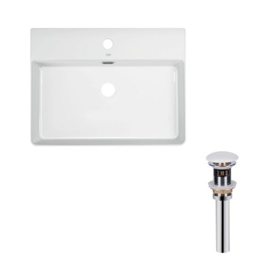 Раковина подвесная прямоугольная Qtap Nando LT 600х440х130 мм White + Донный клапан PU02O