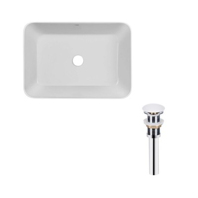 Раковина накладная прямоугольная 490х350х110 мм White + Донный клапан PU02