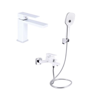 Акционный набор Qtap: Смеситель для раковины QTGEM270CRW45675 Chrome/White + Смеситель для ванны (c душевым гарнитуром) QTGEM259CRW45683 Chrome/White
