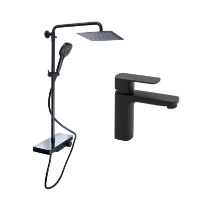 Душевая система Qtap Sloup QTSL57T105VNKBB  + Смеситель для раковины QTLIPNO1023101CB