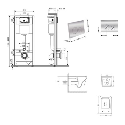 Подвесной унитаз Crow Ultra Quiet 520×360×290 + комплект инсталляции Nest 4 в 1 (круглая клавиша Chrome)