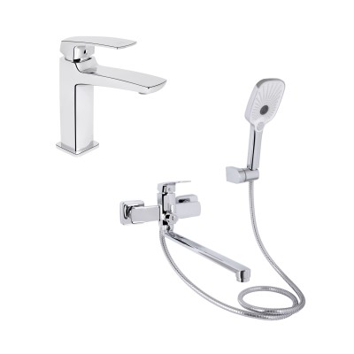 Акционный набор для Ванной комнаты Qtap Tern Смеситель для раковины QTTER2701CRM47584 Chrome+Qtap Tern Смеситель для ванны QTTER260CRM47587 Chrome