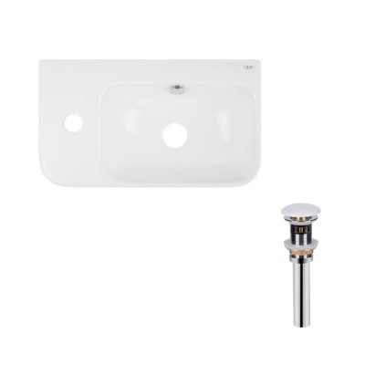 Раковина подвесная прямоугольная Qtap Tern левая 450х260х155 мм White + Донный клапан PU02O