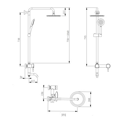 Душевая система Brinex Pure 1030 на 3 потребителя Nickel BRIPUR1030NKL