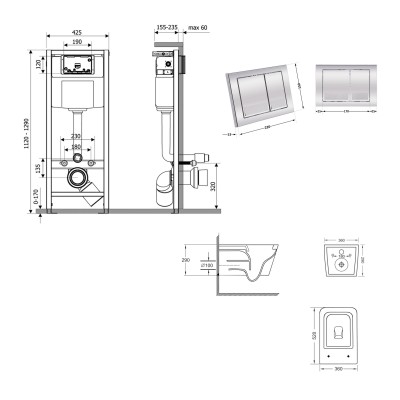 Подвесной унитаз Crow Ultra Quiet 520×360×290 + комплект инсталляции Nest 4 в 1 (квадратная клавиша Chrome) Подвесной унитаз Crow Ultra Quiet 520×360×290 + комплект инсталляции Nest 4 в 1 (квадратная клавиша Chrome)