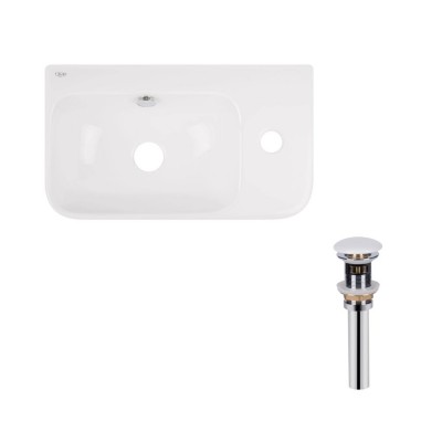 Раковина подвесная прямоугольная Qtap Tern правая 450х260х155 мм White + Донный клапан PU02O