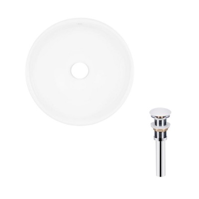 Раковина накладная круглая 400х400х155 мм White + Донный клапан PU02