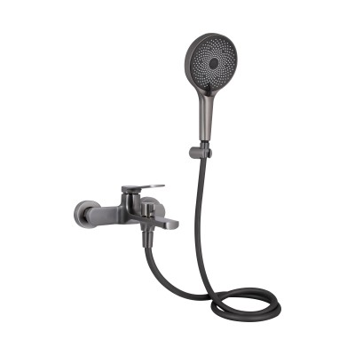 Смеситель для ванны Qtap Slavonice (c душевым гарнитуром) QTSLV259GMB48035 Gunmetal Black PVD