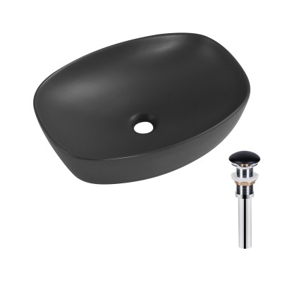 Раковина накладная Qtap Robin 500х380х140 мм, Anthracite, прямоугольная, с донным клапаном QT04116302AN