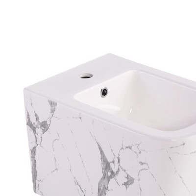 Комплект Qtap Tern Marble 3 в 1: унитаз подвесной Ultra Quiet + биде подвесное + раковина накладная QTTERMR49164