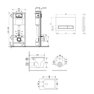 Подвесной унитаз Qtap Gemini + комплект инсталляции Qtap Nest 4 в 1 (линейная клавиша Satin)