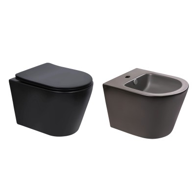 Унитаз подвесной Qtap Scorpio Matt Black Ultra Quiet QT14332380AMB + биде подвесное Qtap Scorpio Matt Black QT1455053FMB